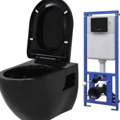 Seinään kiinnitettävä WC piilotetulla säiliöllä musta keraaminen