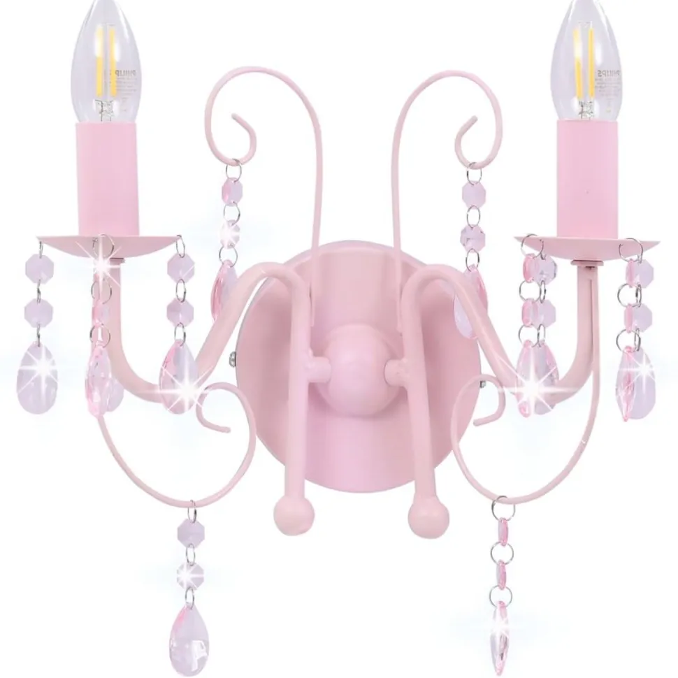 Seinävalaisin helmillä pinkki 2 x e14 polttimoa