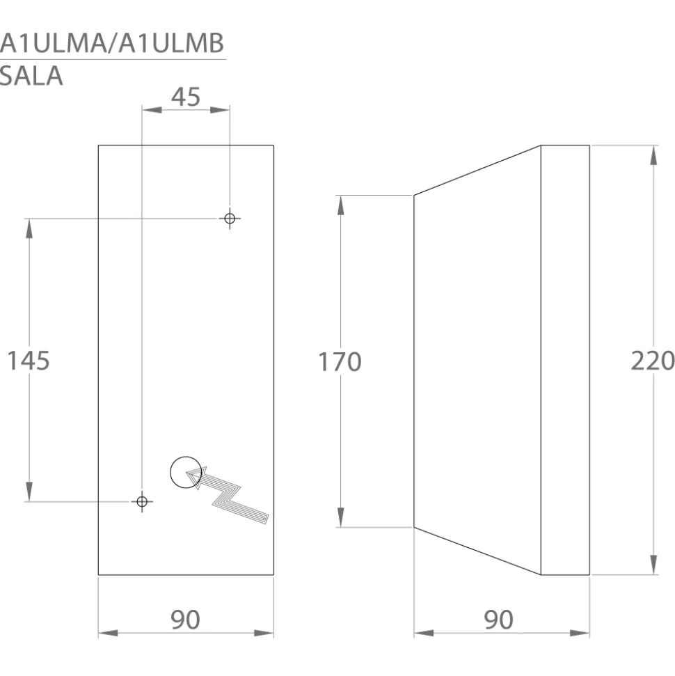 Seinävalaisin Sala IP44 90x90x220 mm ylös/alas valkoinen