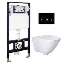 Seinä WC-paketti Bathlife Spola, täydellinen, musta painike