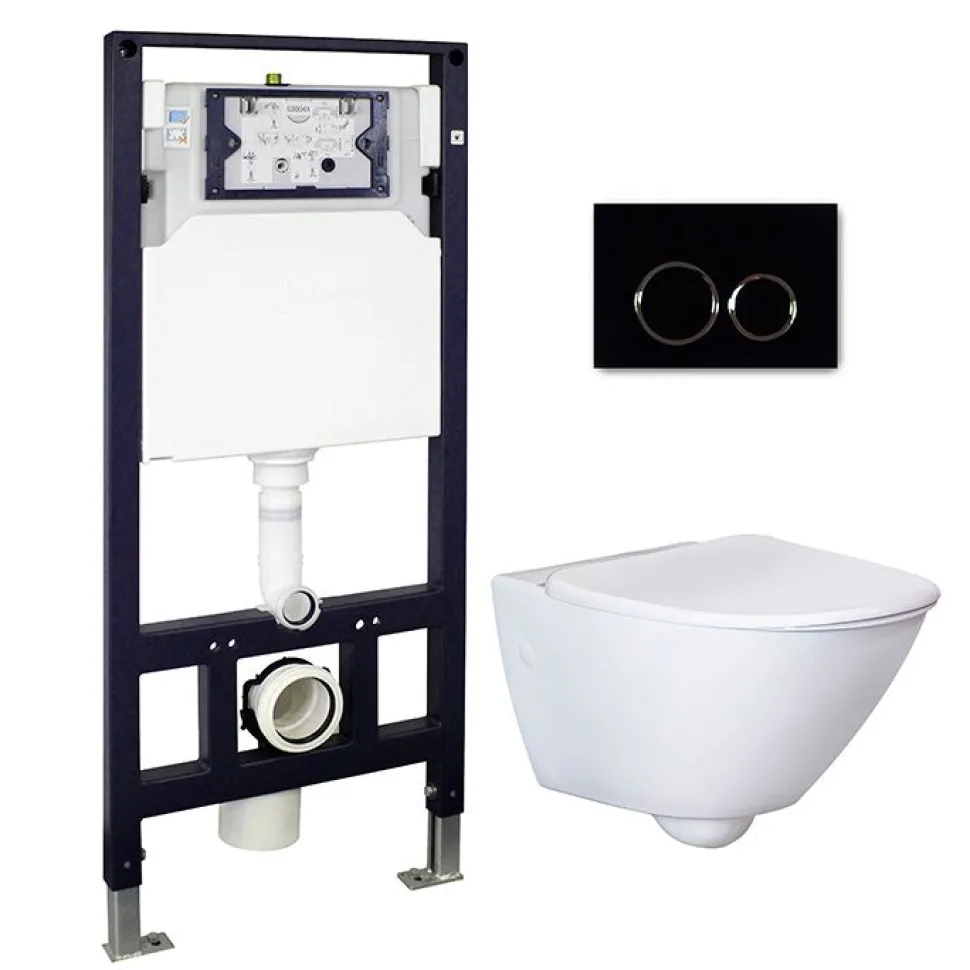 Seinä WC-paketti Bathlife Spola, täydellinen, musta painike