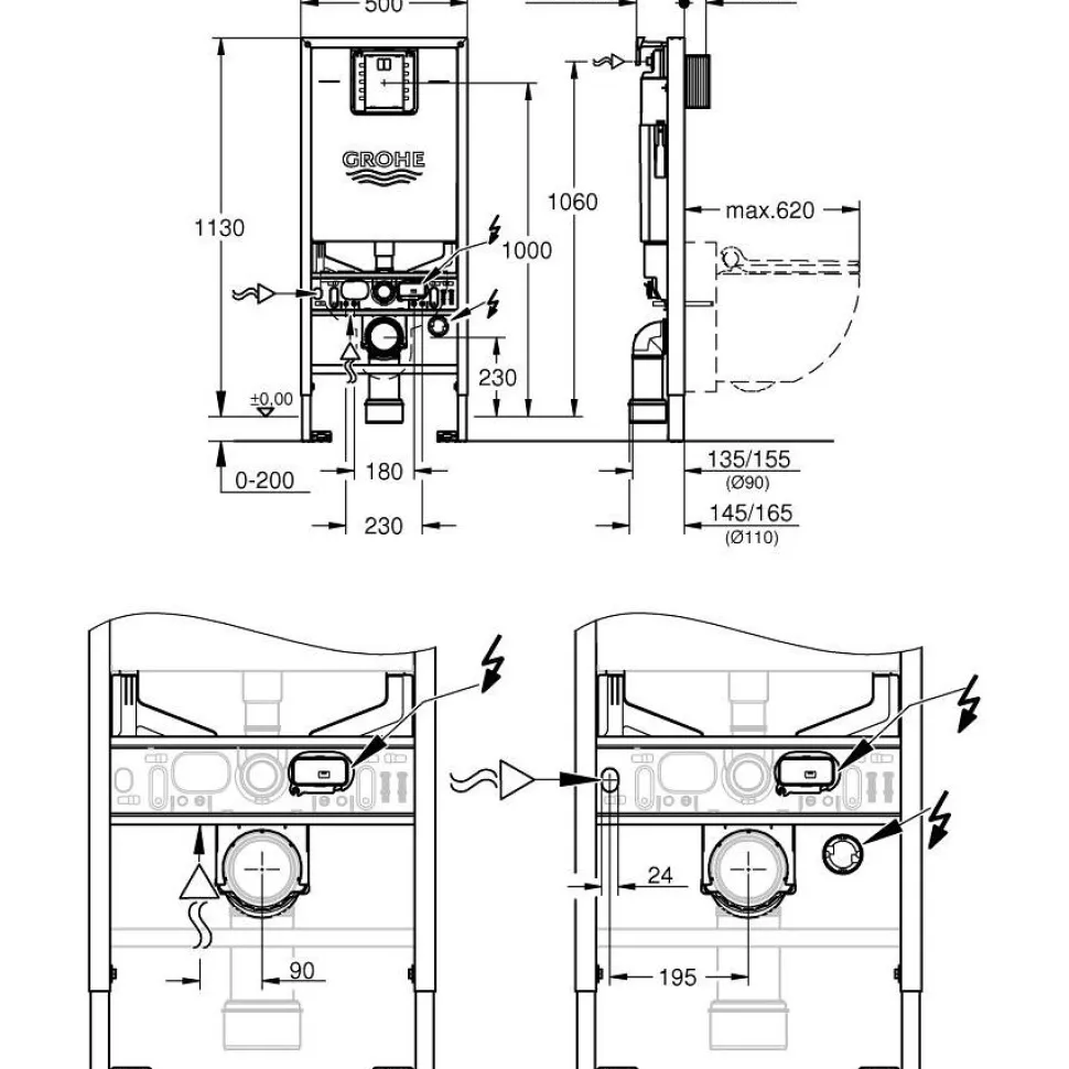 Seinä-WC-paketti Grohe Rapid SLX 4-in-1, valkoinen