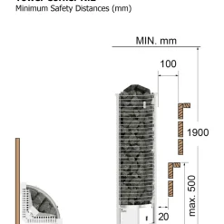 Sähkökiuas SAWO Tower Corner Ni2 6 kW 5-8 m³ erillinen ohjaus