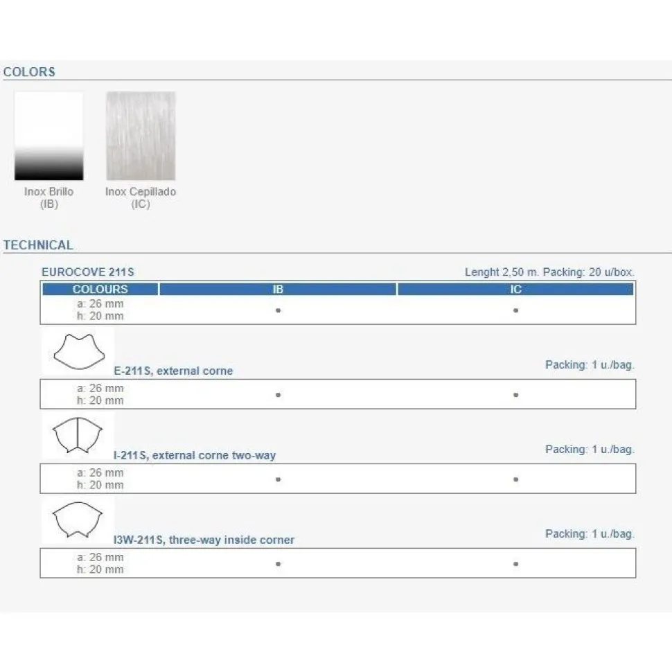 Sisäkulmalistan sisäkulmapala Euroshrink kolmisuuntainen rst i3w-211s 26mm, eri värejä