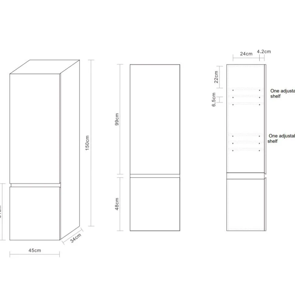 Sivukaappi Bathlife Eufori 450x1500x350mm musta
