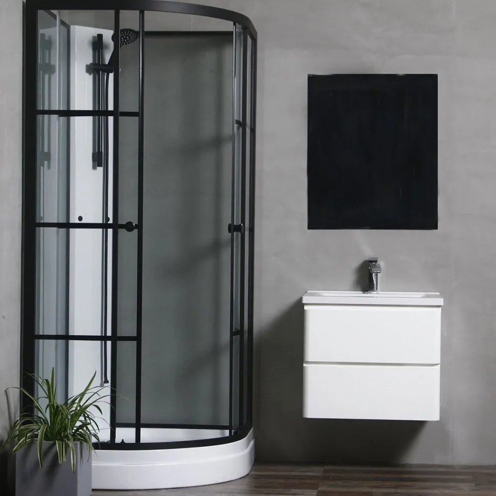 Suihkukaappi Bathlife Betrakta 800x800 mm pyöreä musta kehys valkoinen suihkuseinä