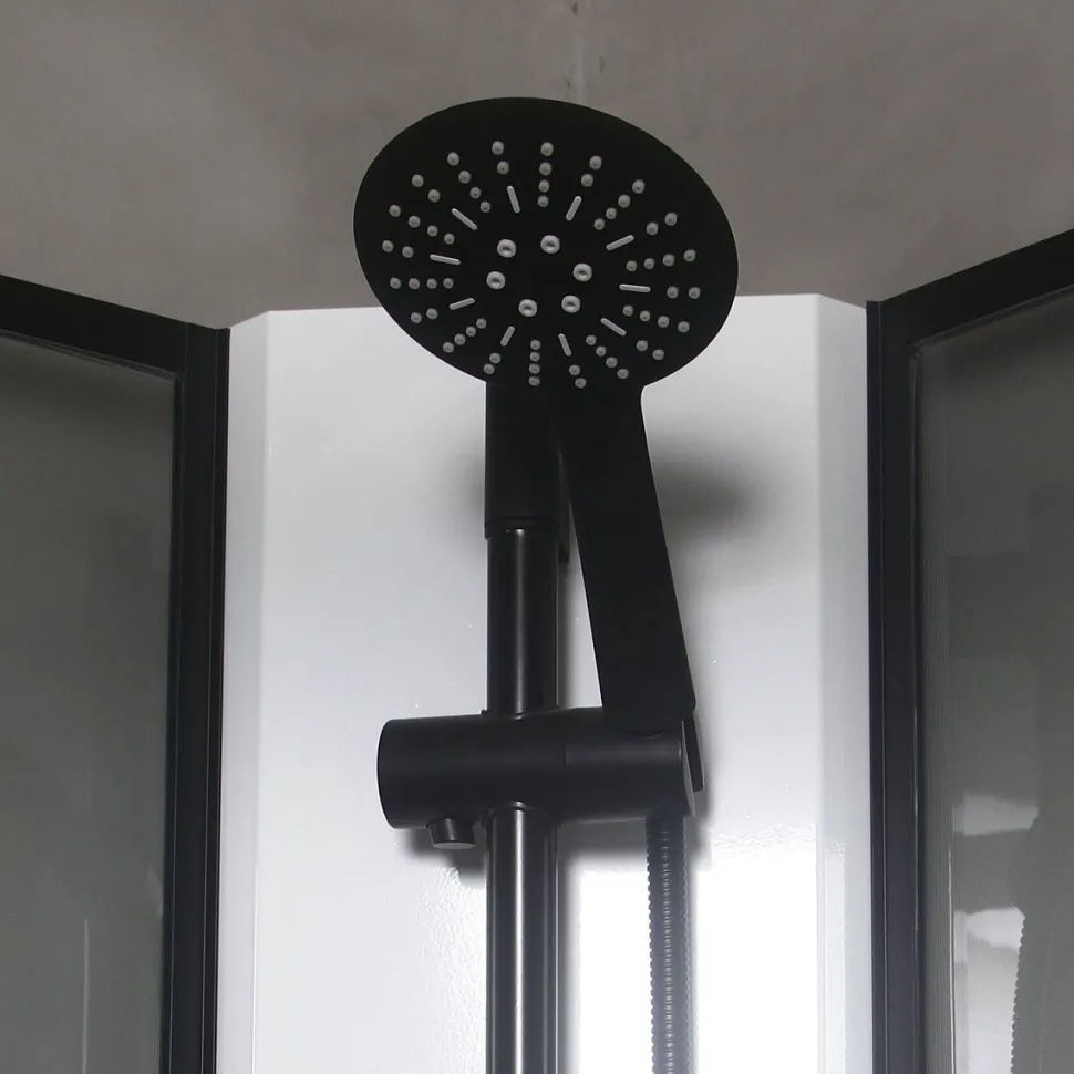 Suihkukaappi Bathlife Betrakta 900x900 mm pyöreä musta kehys valkoinen suihkuseinä