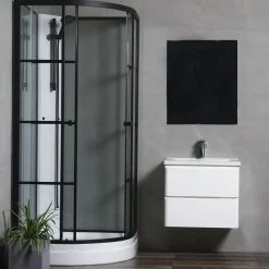Suihkukaappi Bathlife Betrakta 900x900 mm pyöreä musta kehys valkoinen suihkuseinä