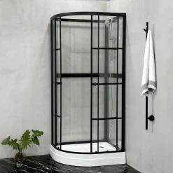 Suihkukaappi Bathlife Betrakta, 90x70cm, pyöreä, kirkas lasi, musta kehys