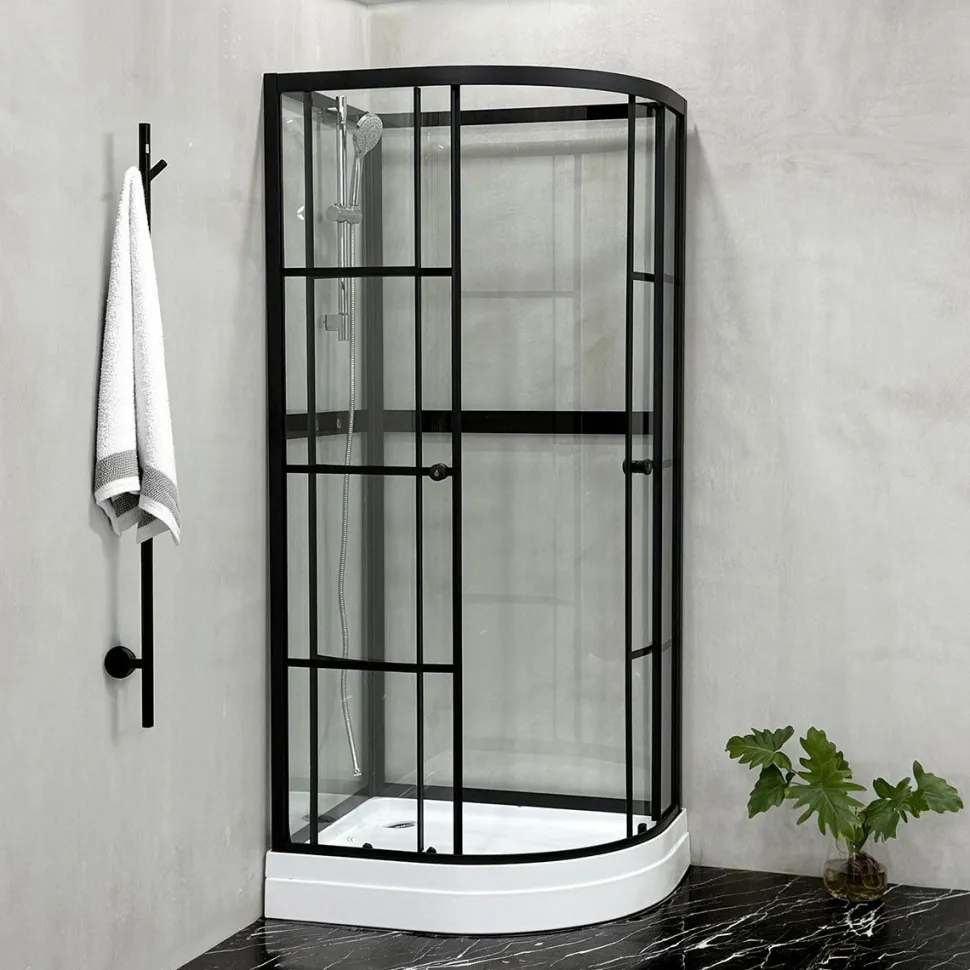 Suihkukaappi Bathlife Betrakta, 70x90cm, pyöreä, kirkas lasi, musta kehys