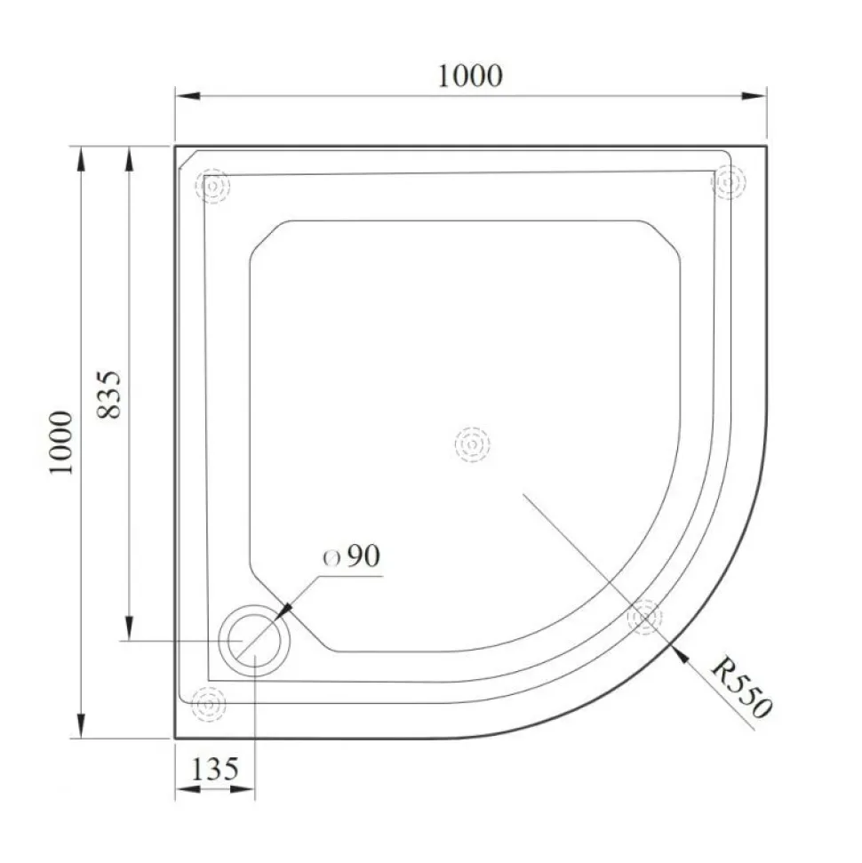 Suihkukulman allas Interia S0029-SET kivimassa 100x100cm valkoinen
