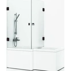 Suihkunurkka kylpyammeelle Svedbergs 180° 830x830 mm musta profiili kirkas lasi