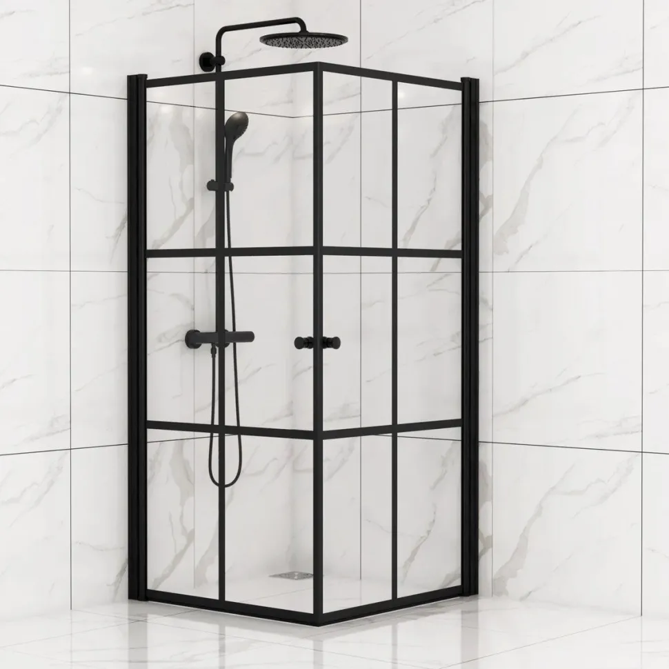 Suihkunurkka Sunwind Tiana Black, 900x900x1900mm, kaksi ovea, kirkas lasi, musta profiili