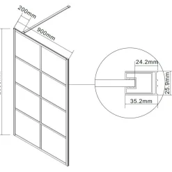 Suihkuseinä Lavabo Walk In, mattamusta profiili, kaksi paneelia, eri kokoja