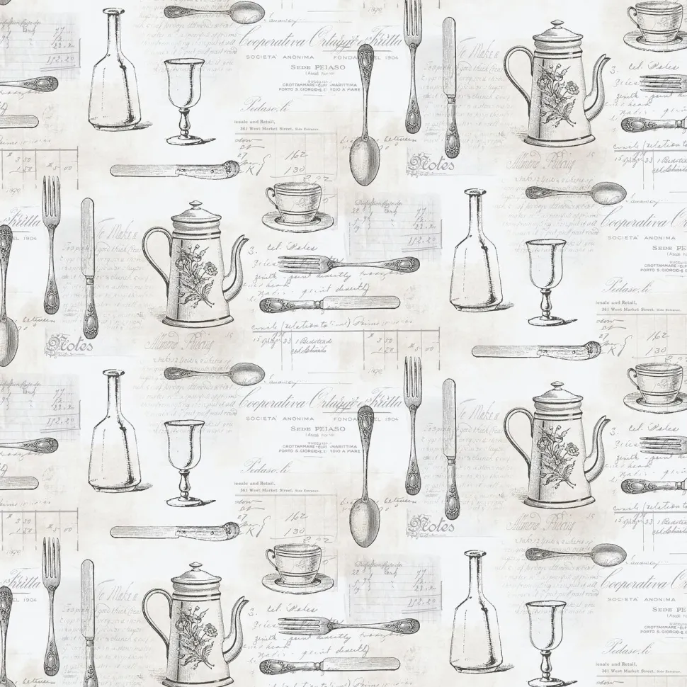 Tapetti Galerie Kitchen Elements KE29939, teksti, harmaa