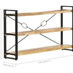 3-tasoinen kirjahylly, 140x30x80 cm, täysi mangopuu
