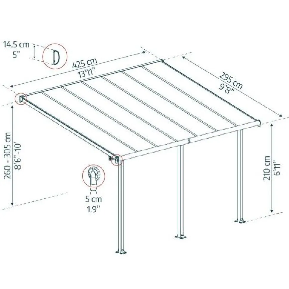 Terassikatos Palram-Canopia Olympia 3x4,25 m harmaa/pronssi
