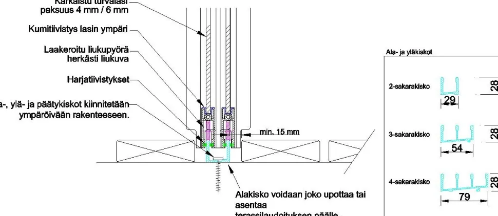 Terassin lasiliukuovi Keraplast, 2-os., musta, kirkas lasi, mittatilaus
