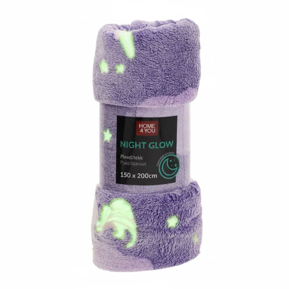 Torkkupeitto Home4You NIGHT LIGHT 150x200 cm, yksisarviset, violetti