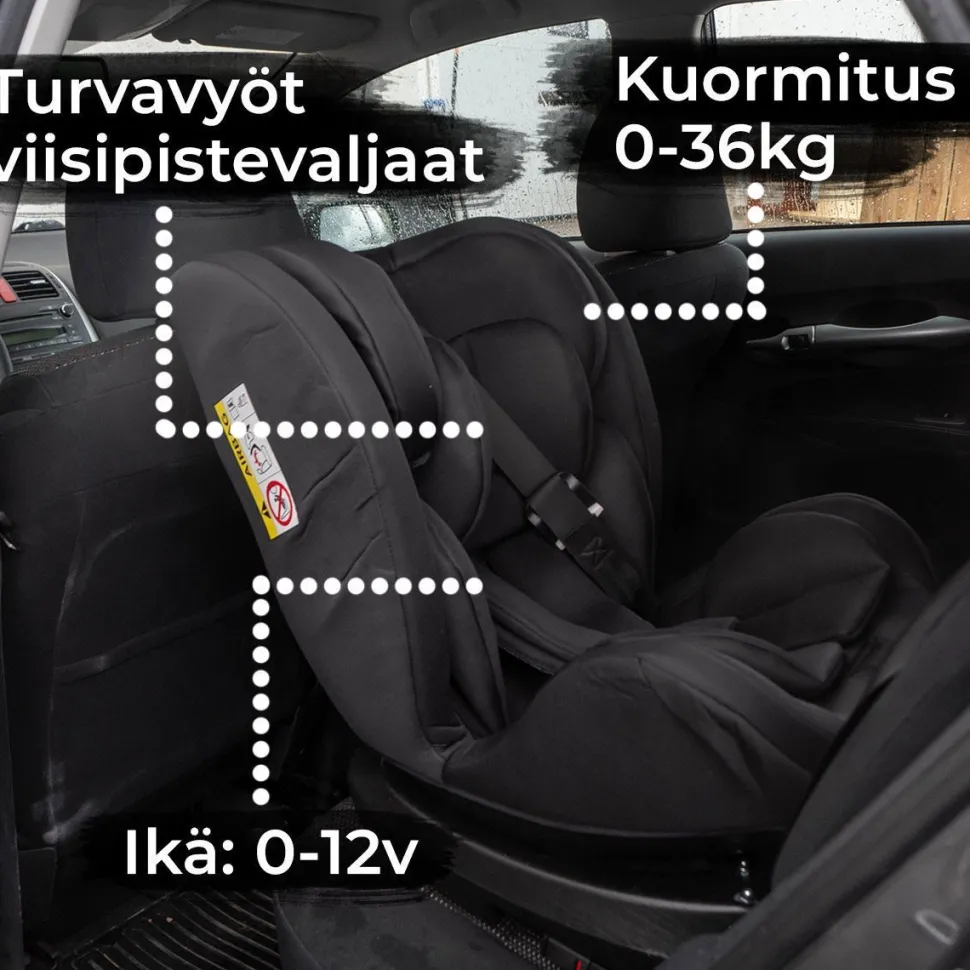Turvaistuin & turvakaukalo Kikid Black Edition Isofix 0-36kg musta