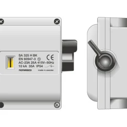 Turvakytkin Norwesco SA425, sivusta väännettävä, 4x25A, 500V, 11kW, IP54, harmaa