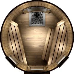 Tynnyrisauna SpaDealers pystymalli Ø180cm lämpöpuu sis. puukiukaan ja savupiipun