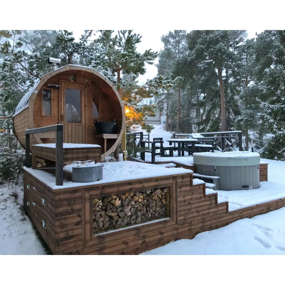 Tynnyrisauna SpaDealers vaakamalli Ø200x260cm lämpöpuu