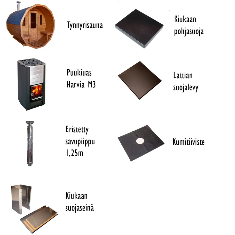 Tynnyrisauna SpaDealers vaakamalli Ø200x260cm lämpöpuu sis. puukiukaan ja savupiipun