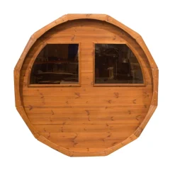 Tynnyrisauna SpaDealers vaakamalli Ø200x260cm lämpöpuu sis. puukiukaan ja savupiipun