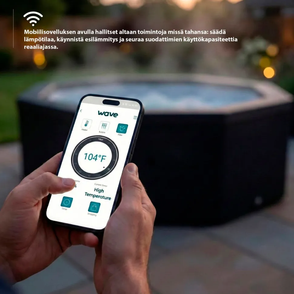 Ulkoporeallas Wave Spa Como, 6 hlöä, 90 suutinta, WiFi, kahdeksankulmainen, koottava, valkoinen