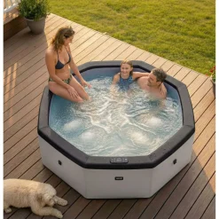 Ulkoporeallas Wave Spa Como, 6 hlöä, 90 suutinta, WiFi, kahdeksankulmainen, koottava, harmaa