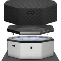 Ulkoporeallas Wave Spa Como, 6 hlöä, 90 suutinta, WiFi, kahdeksankulmainen, koottava, harmaa