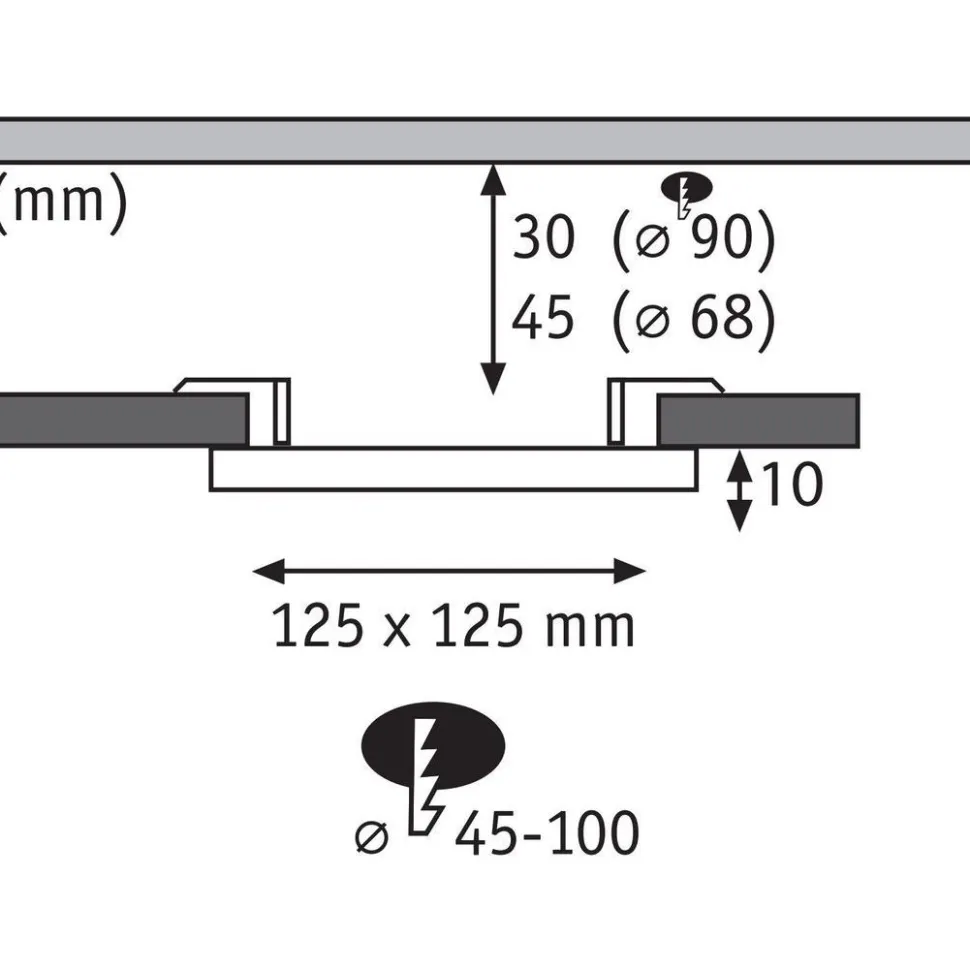 Upotettava LED-paneeli Paulmann Veluna, IP44, 12.5x12.5cm, 8.5W, 4000K, satiini