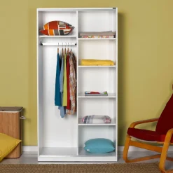 Vaatekaappi liukuovilla Linento Furniture SWD-436-BB-2, 94cm, valkoinen