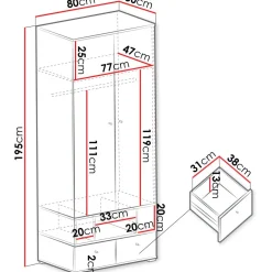 Vaatekaappi Nomla ORO SYSTEM 1, 80x195cm, saranaovilla, harmaa/ruskea
