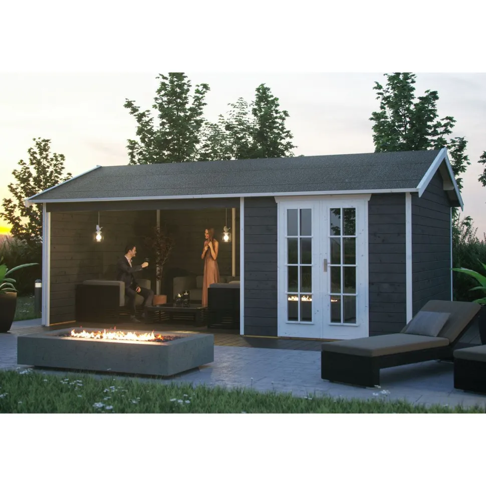 Vierasmaja katoksella Skan Holz Tilburg 9,5 + 13,8 m² harmaa