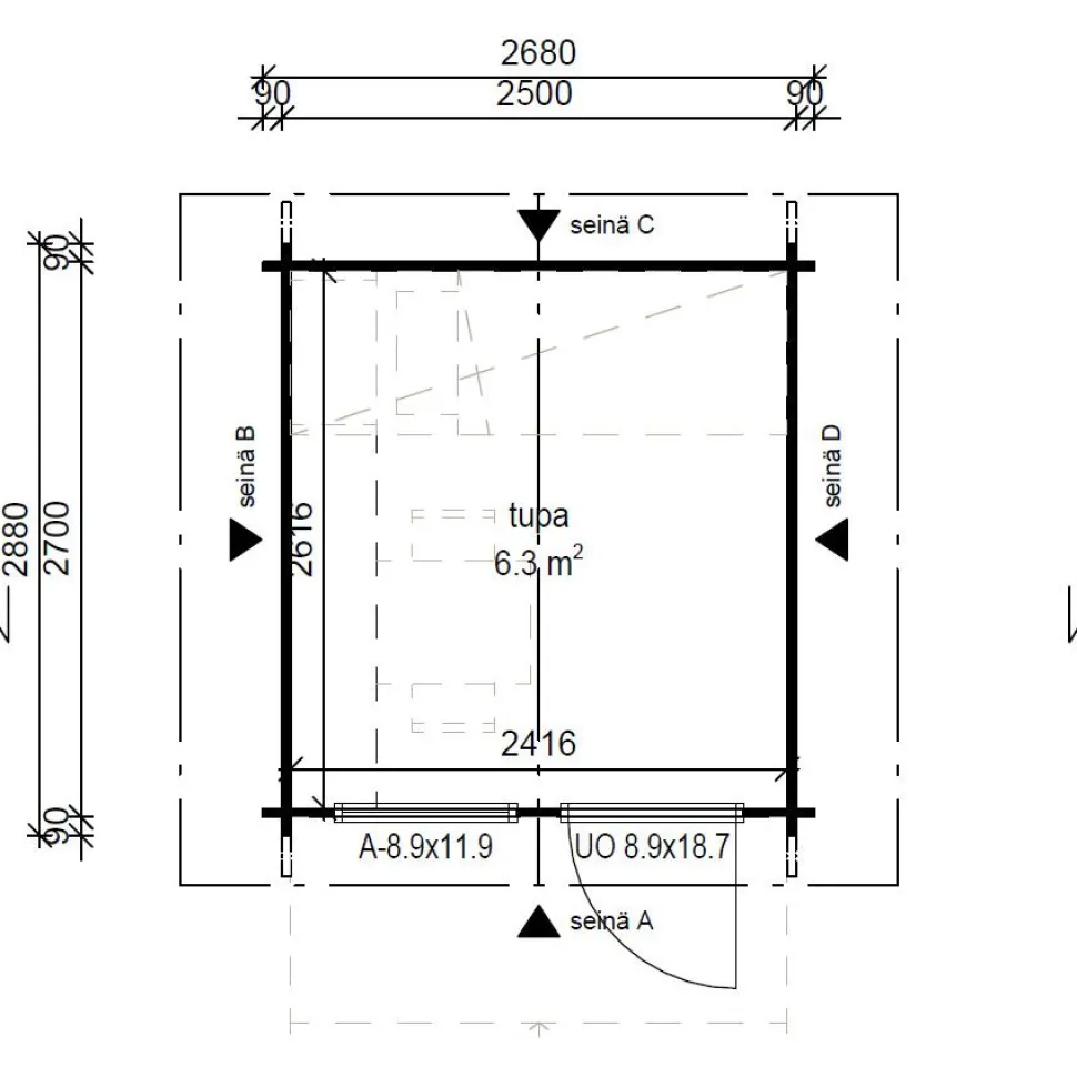 Vierasmaja LP Garden V-S, 7m², harjakatto