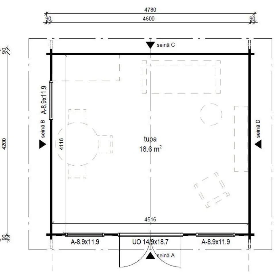 Vierasmaja LP Garden V-XL, 20m², harjakatto