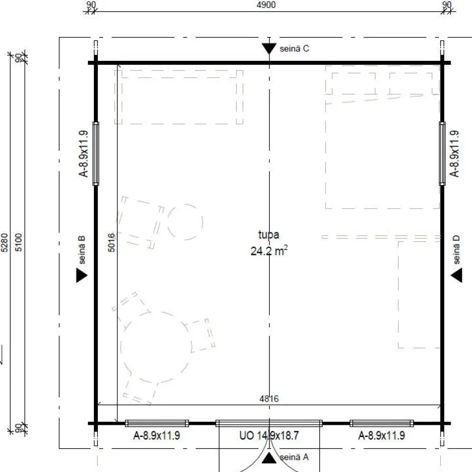 Vierasmaja LP Garden V-XXL, 25m², harjakatto