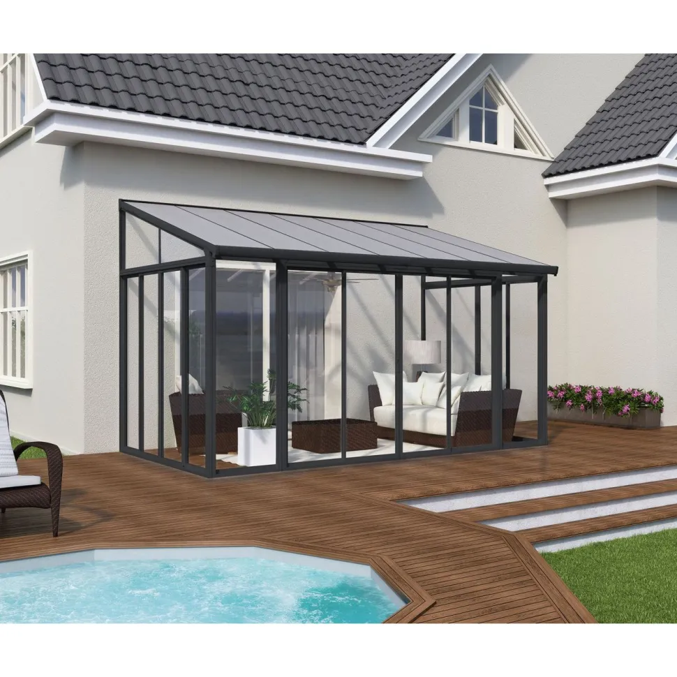Viherhuone Palram-Canopia SanRemo Veranda, 12.8m², 3x4.25ft, harmaa