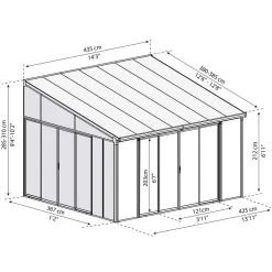 Viherhuone Palram-Canopia SanRemo Veranda, 16.5m², 4x4.25ft, harmaa