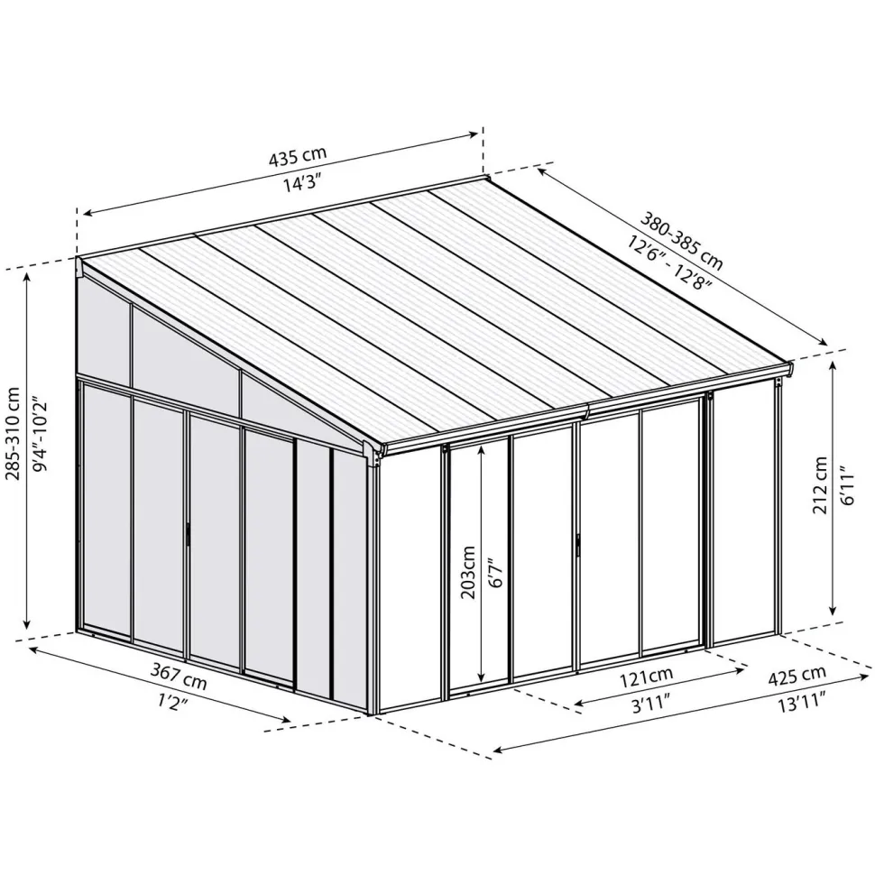 Viherhuone Palram-Canopia SanRemo Veranda, 16.5m², 4x4.25ft, harmaa