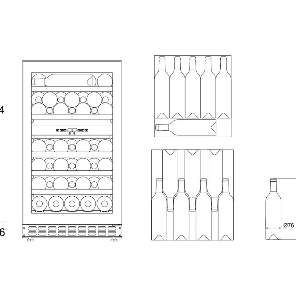 Viinikaappi mQuvée WineCave 800 50D Fullglass WCD50FGB-800, 49.5cm, 2 lämpötila-aluetta, integroitava, musta
