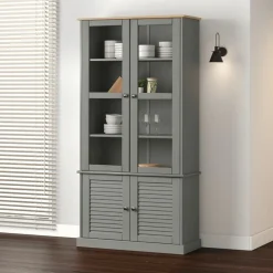 Vitriinikaappi VIGO harmaa 85x35x170 cm täysi mänty (53195)